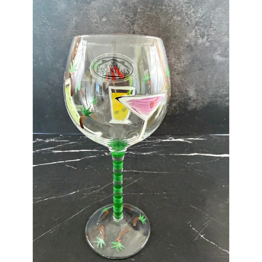 Home Essential and Beyond Hand Painted Tropical Drink 8.25in Wine Glass